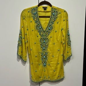 Bright yellow cotton embellished embedded decorated tunic